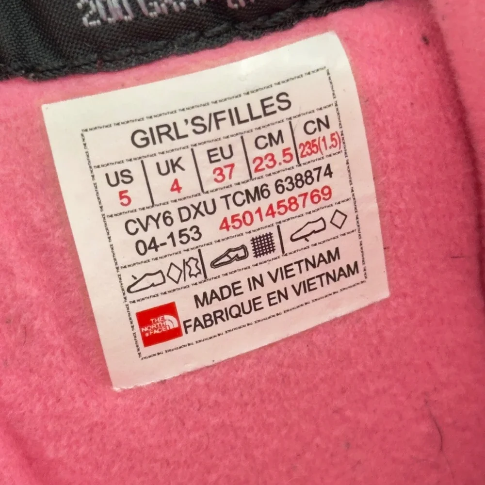 The North Face Girls Shellista Black Pink Waterproof Winter Snow Boots Size 5